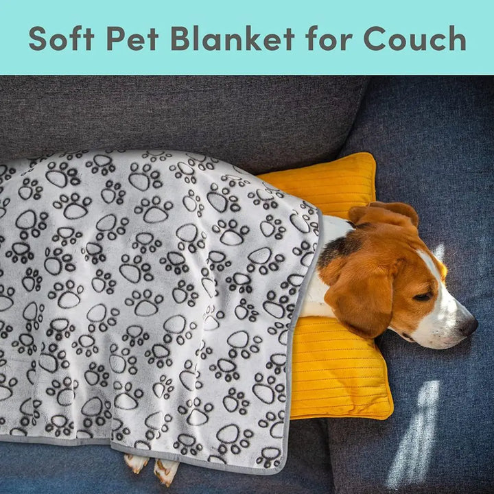 Soft & Washable Pet Blanket – Grey Paw Design